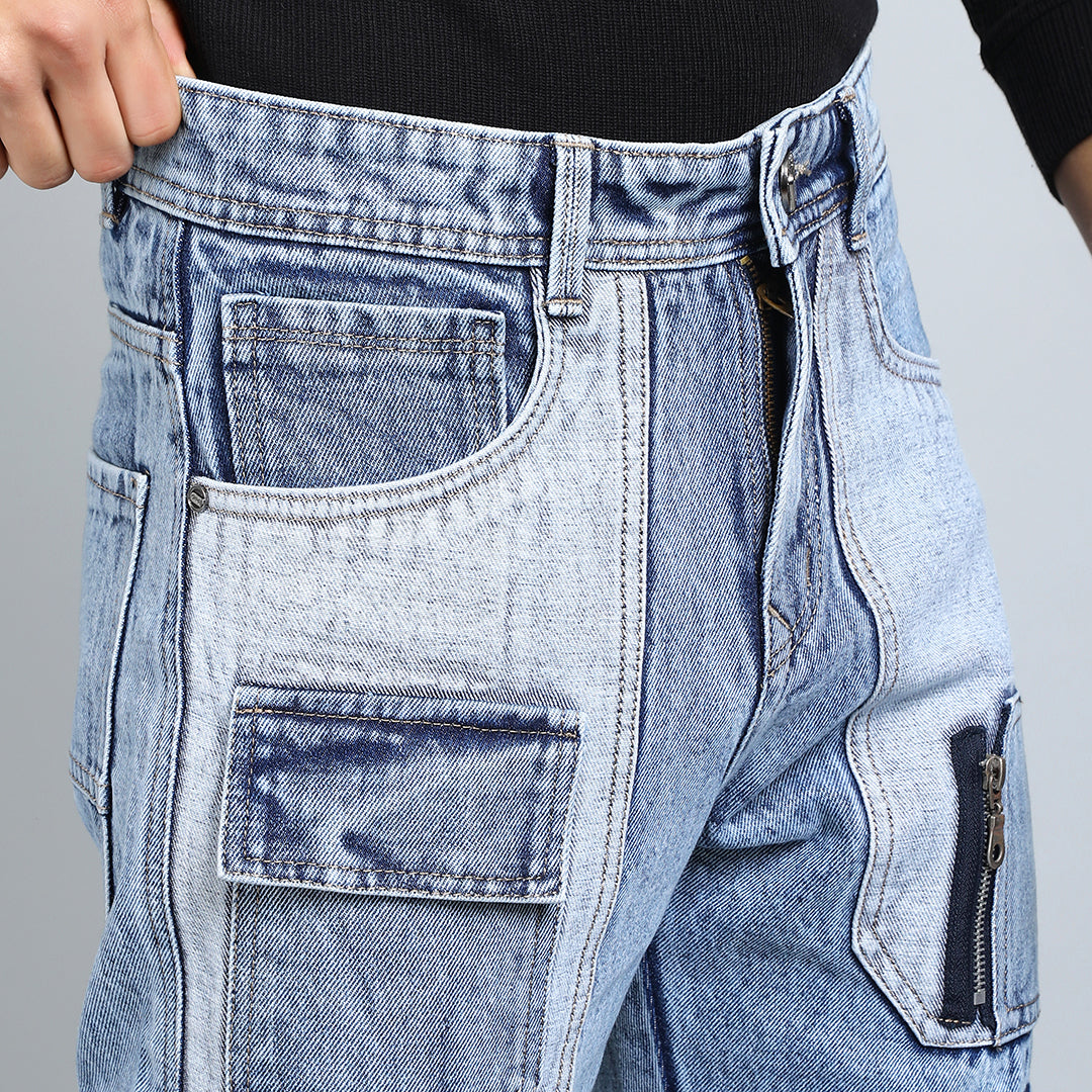 CARGO BLUE RISE BAGGY FIT JEAN TEDDY 4788-2